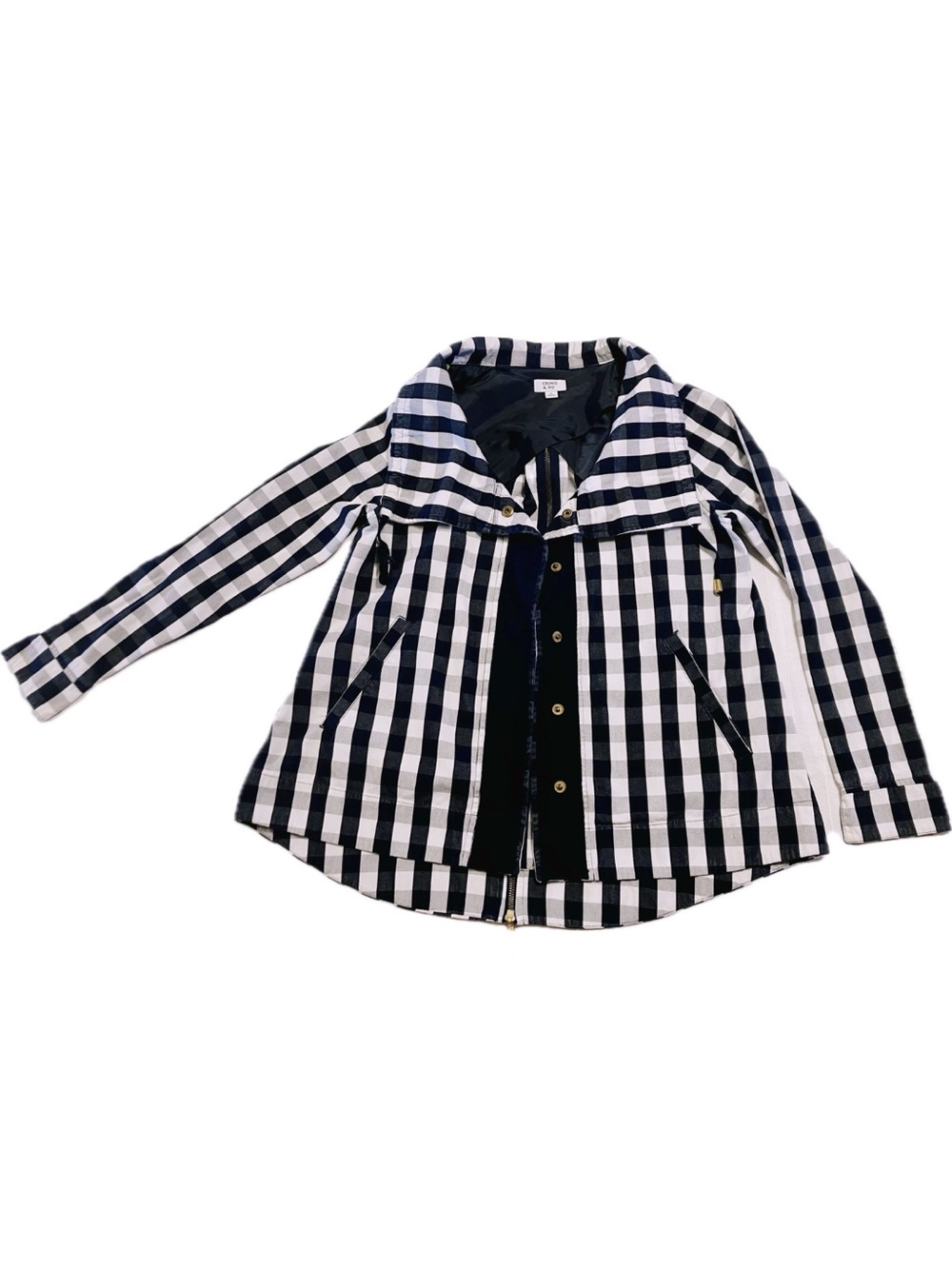 Crown & Ivy Navy White Buffalo Check Zip-Back Jacket - Size Small